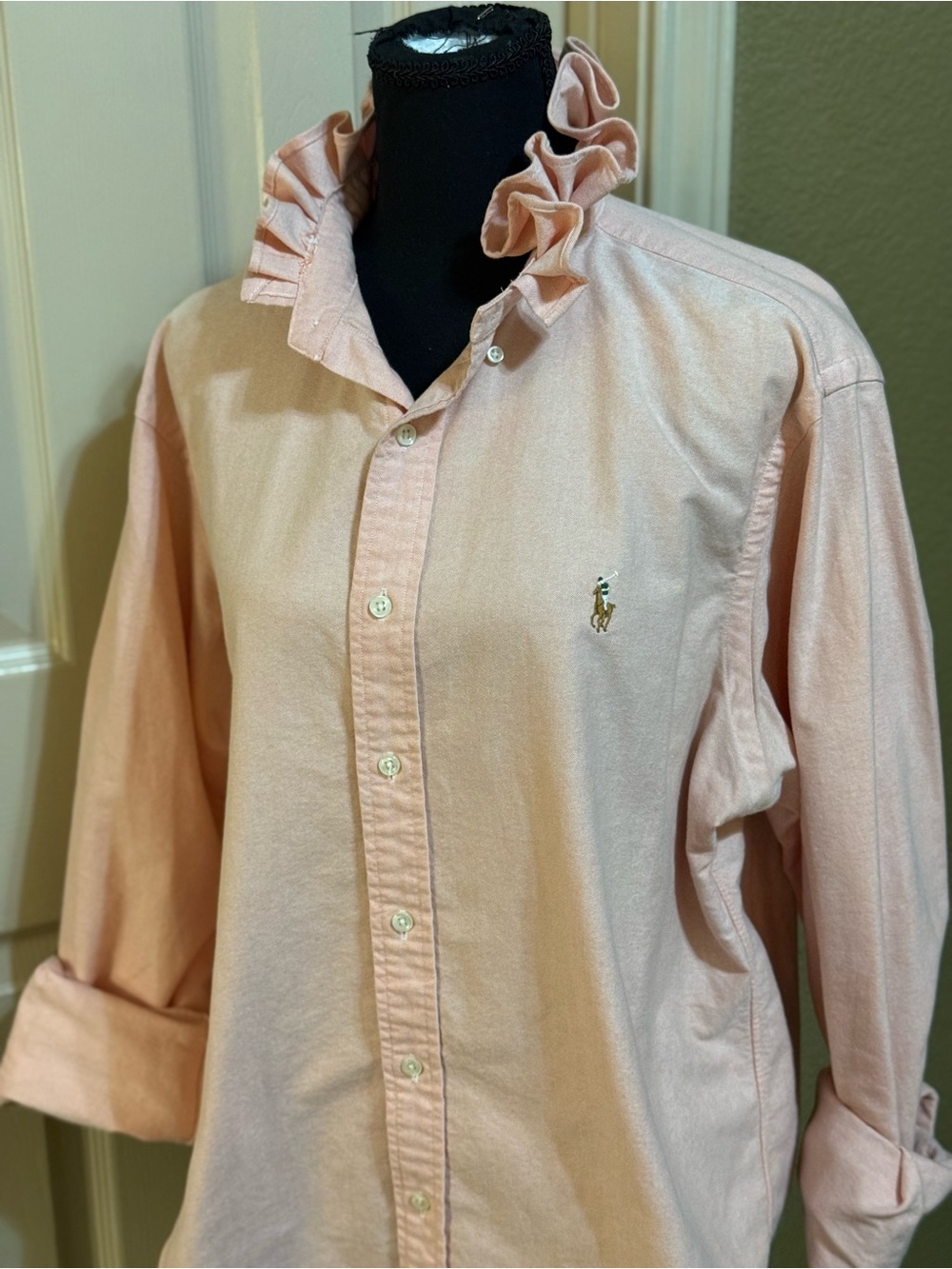 Upcycled Mens Ralph Lauren Coral Button-Down Shirt -L - Picture 7 of 8